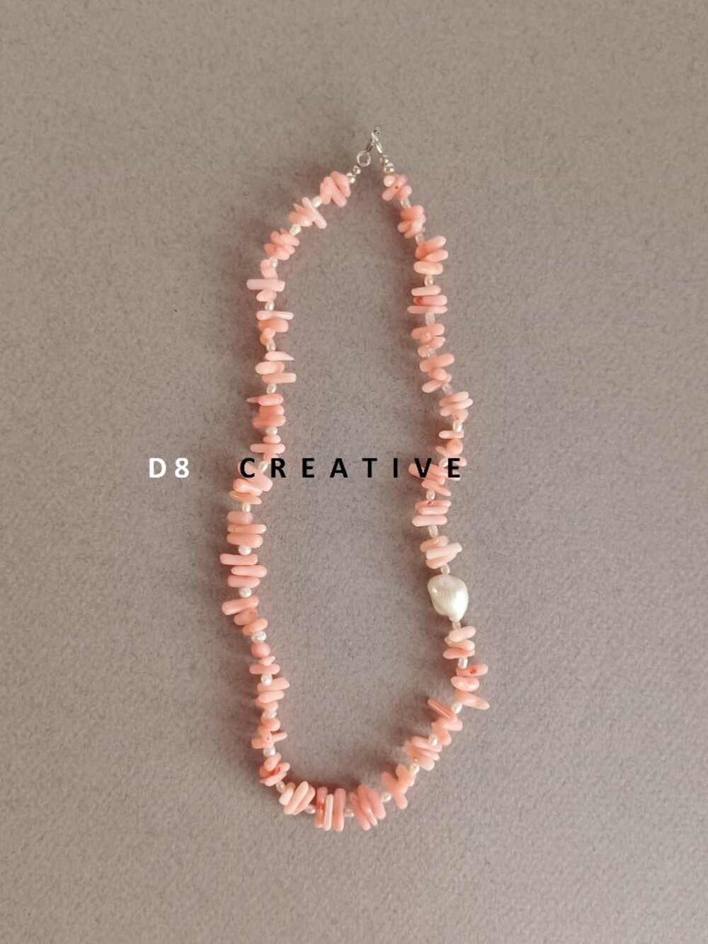 New natural coral with freshwater Pearl and sterling silver necklace